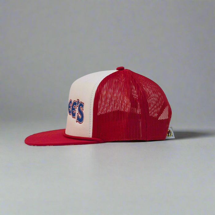 Show off your patriotic spirit with the Buc-ee’s 4th of July Trucker Hat! Features red mesh, star-spangled underbill, and bold Buc-ee’s embroidery.