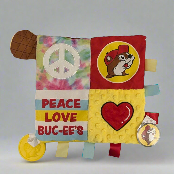 Buc-ee's Baby Activity Blanket toy. It's colorful, crinkles and it's perfect for babies.