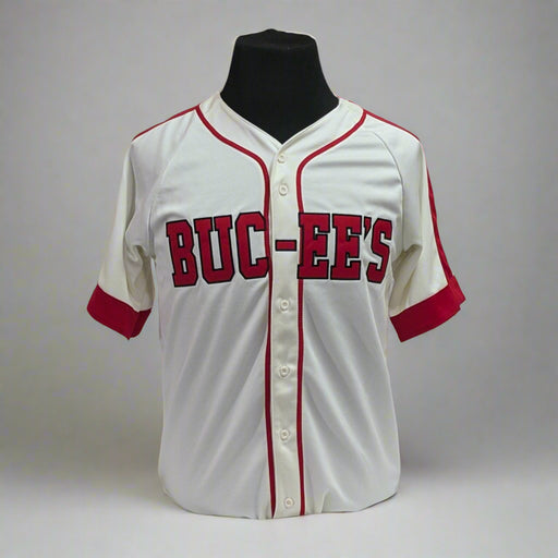 Buc-ee's Baseball Jersey is white with with Red Buc-ee's on it. Button down.