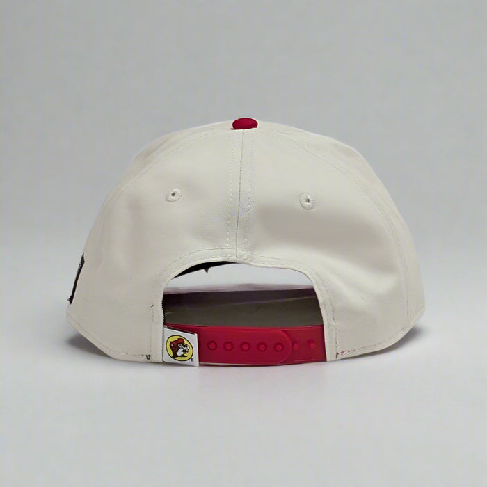 Buc-ee's Baseball Team Hat. Snapback style with tan and white brim.