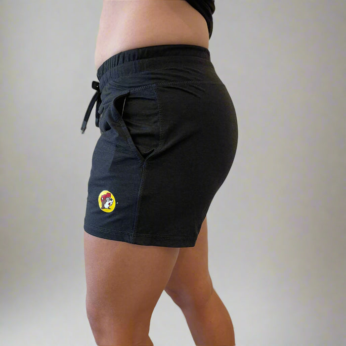 Buc-ee's Black Cloud Knit Shorts Summer with logo on the corner.