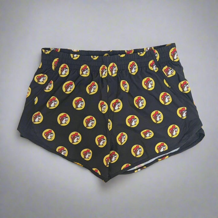 Buc-ee's Black Logo Track Shorts. With Buc-ee's logos all over it.