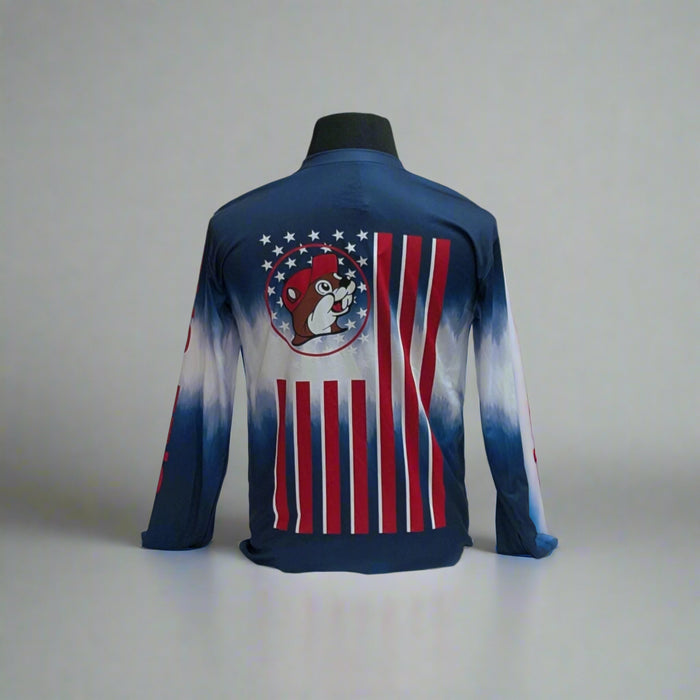 Buc-ee's Blue Long Sleeve Flag Shirt