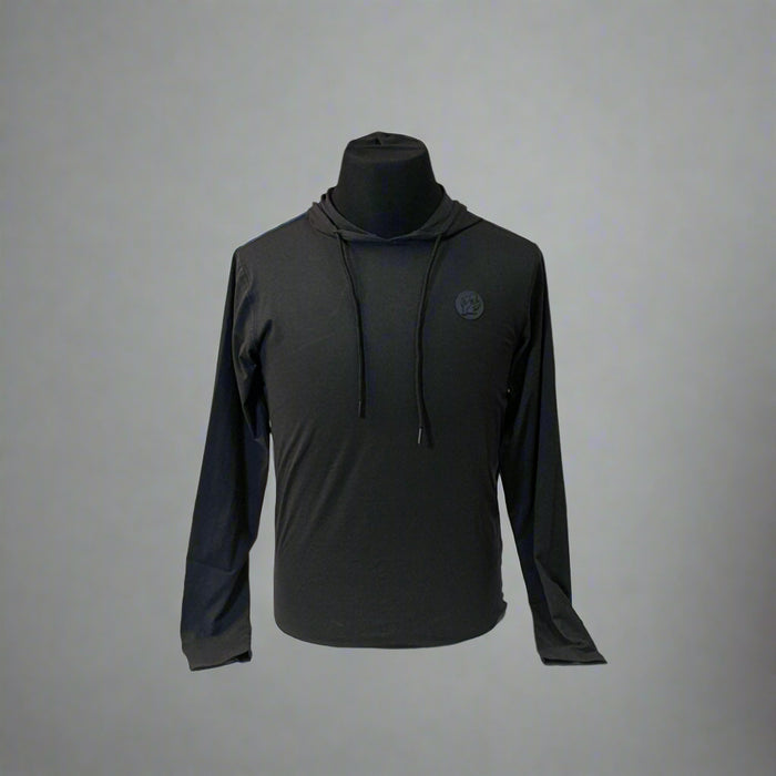 Buc-ee's Cloud Soft Hoodie is a long sleeve black thin soft hoodie with a Buc-ee's logo in the top right corner.