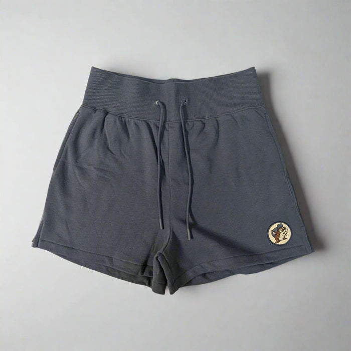 Buc-ee's Fleece Shorts. Indigo color with the Buc-ee's logo in the bottom left corner.