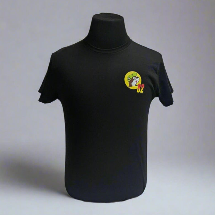 Buc-ee's Hot Rod Truck Shirt. Black with a truck and flames with 82' on it.