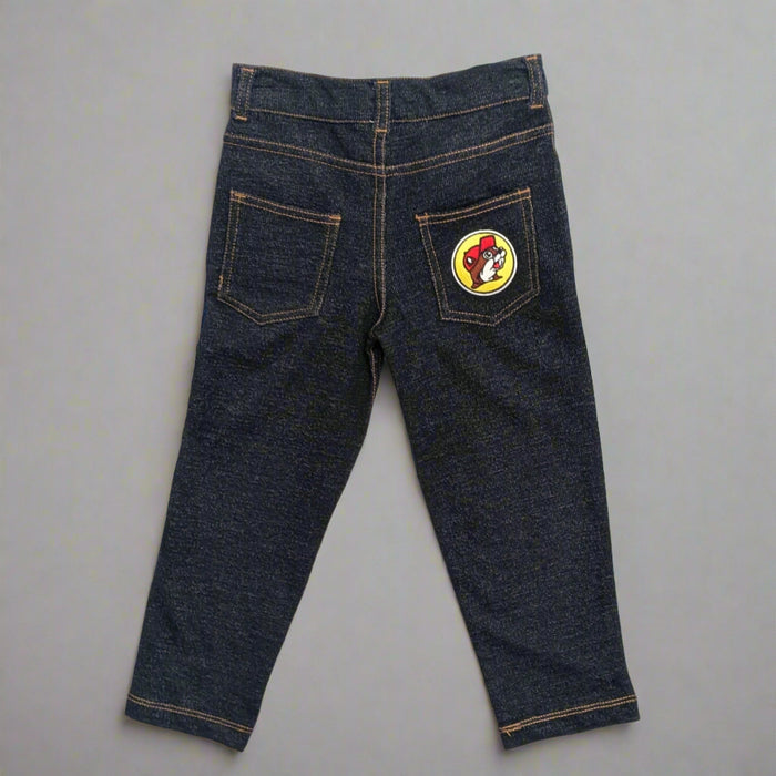 Buc-ee's Jeans for Kids with logo on back pocket.
