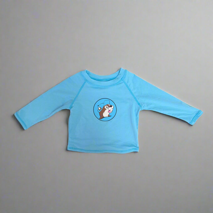 Buc-ee's Kids Long Sleeve Swim Suit with logo on the front.