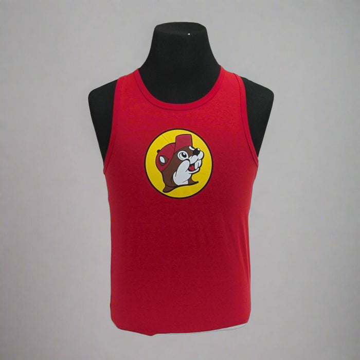Buc-ee's Red Logo Tank with the Buc-ee's logo.