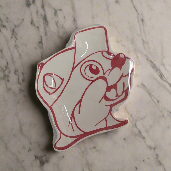 Buc-ee's Spoonrest. The shape of the Buc-ee's Beaver with red outline and red coloring.