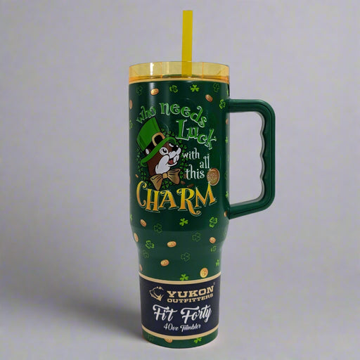 Buc-ee's St. Patrick's "Charm" Tumbler. 0oz tumbler with "who needs luck with all this Charm"