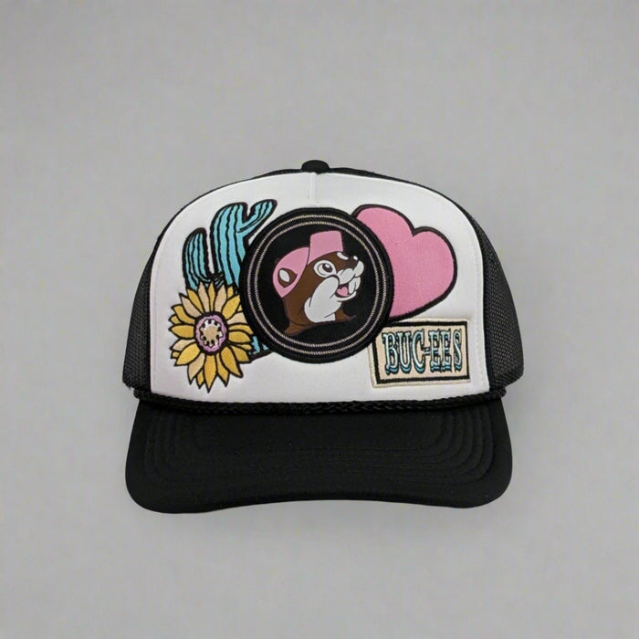 Buc-ee's Sunflower Cactus Heart Hat with Buc-ee's logo.