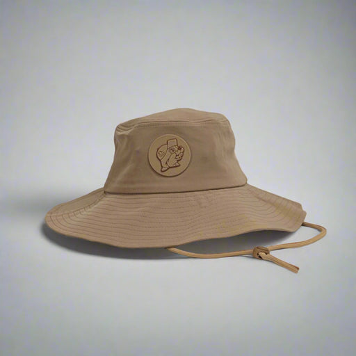 Buc-ee's Tanglo Bucket Hat. A tan Buc-ee's hat with the logo on the front.