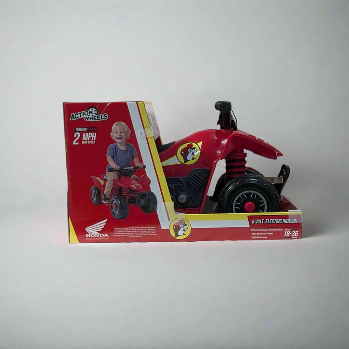 Buc-ee's Toddler Electric Ride-On. It's a 6 Volt Buc-ee's 4-wheeler electric toy for 18-36 month olds.