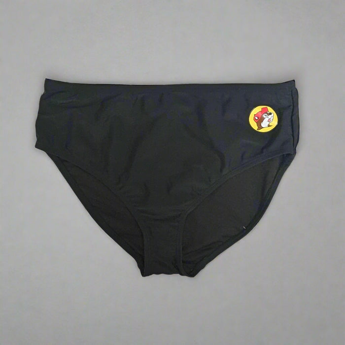 Buc-ee's Women's Black Swim Bottoms with logo on it.