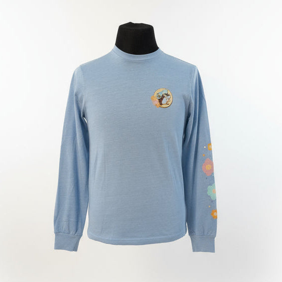 Light blue long-sleeve shirt on a mannequin against a white backdrop