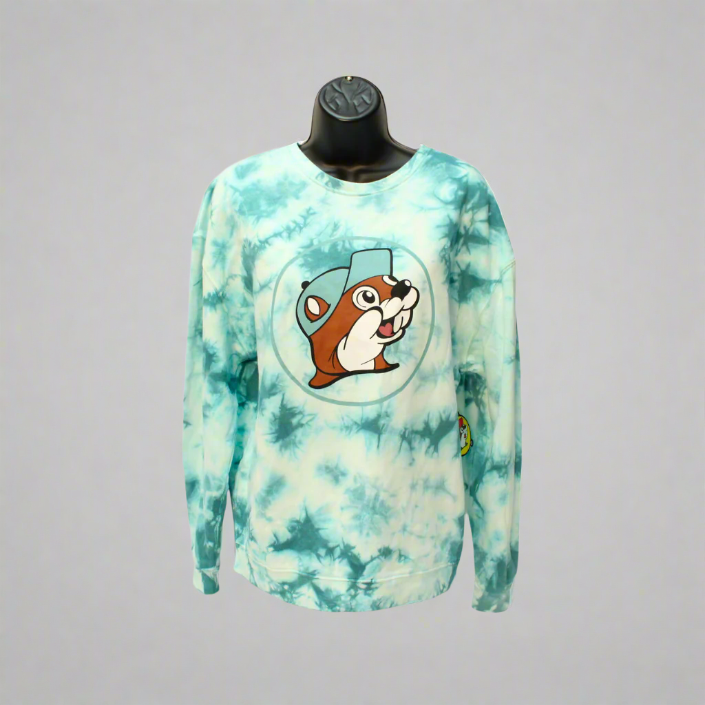 Buc ee s Turquoise Tie Dye Crew Sweater Texas Snax