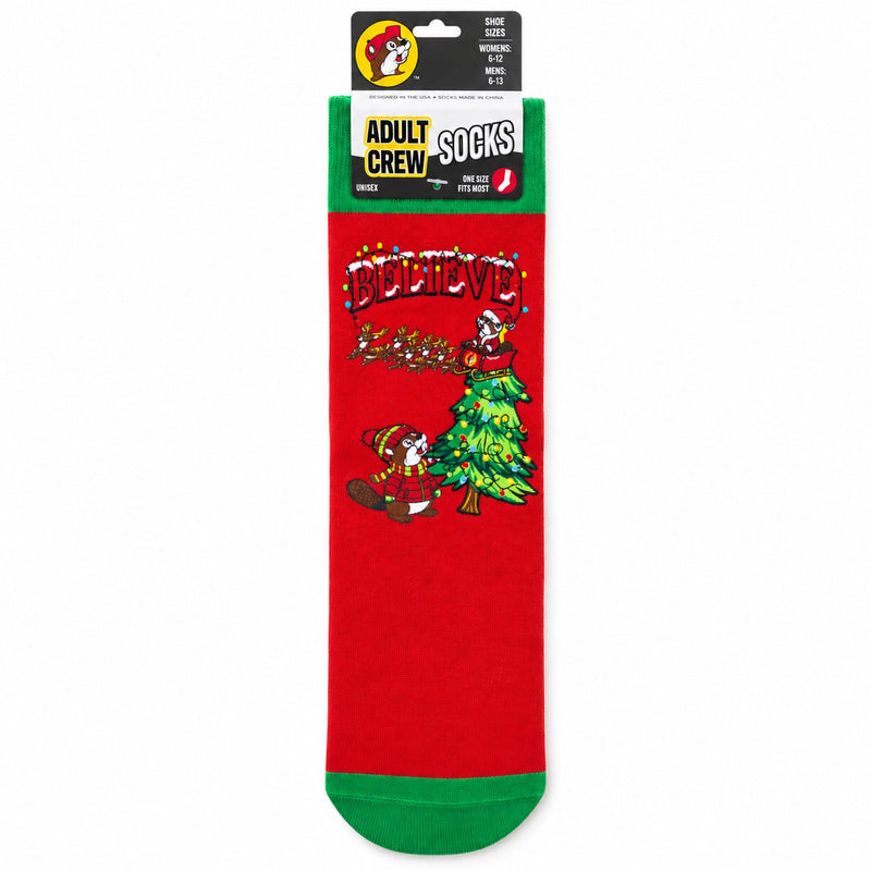 Buc-ee's Christmas Adult Crew Socks - Red