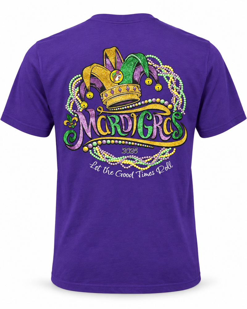 Buc-ee's "Let The Good Times Roll" Purple Mardi Gras T-Shirt