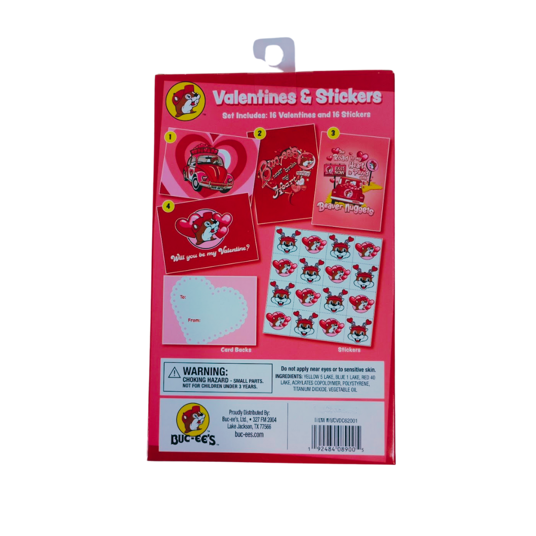 Buc-ee's Valentines Cards and Stickers - Set of 16