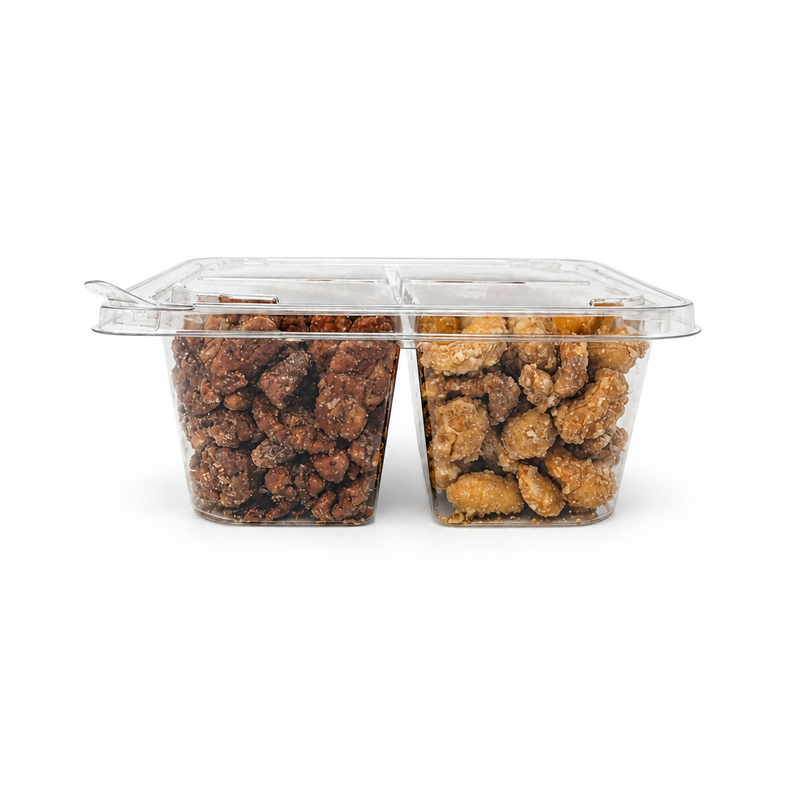 Side view of the Buc-ee's four-compartment nut serving tray