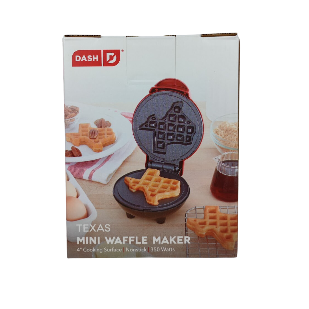 Dash TEXAS Shape Mini Waffle Maker 4” Lone Star State Food Fun Red Nonstick  NEW