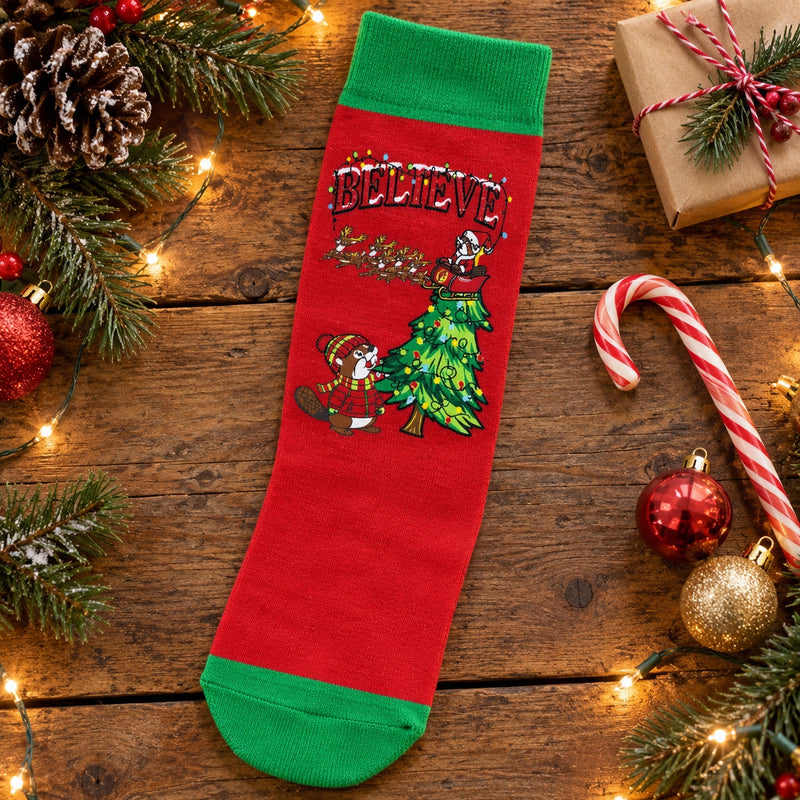 Buc-ee's Christmas Adult Crew Socks - Red