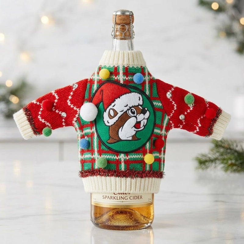 Buc-ee's Plaid Ugly Wine Bottle Sweater