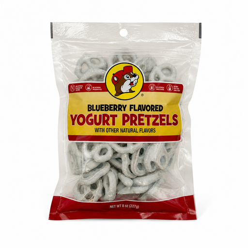 Bag of Buc-ee's Blueberry Yogurt Pretzels, front view
