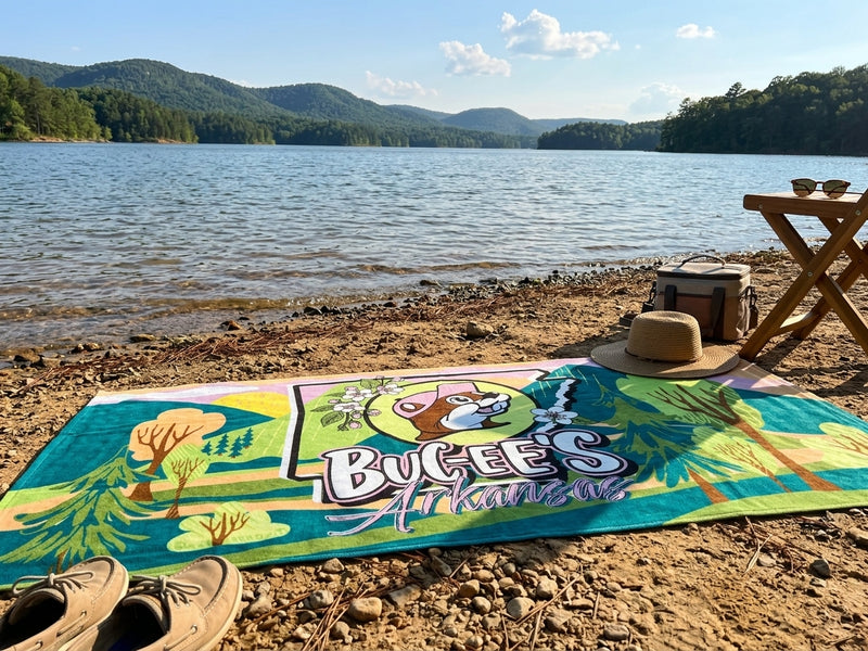 Benton Arkansas Beach Towel on a shore of a lake.