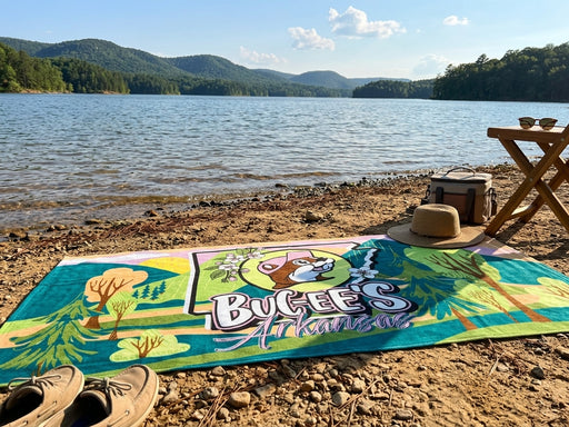 Benton Arkansas Beach Towel on a shore of a lake.