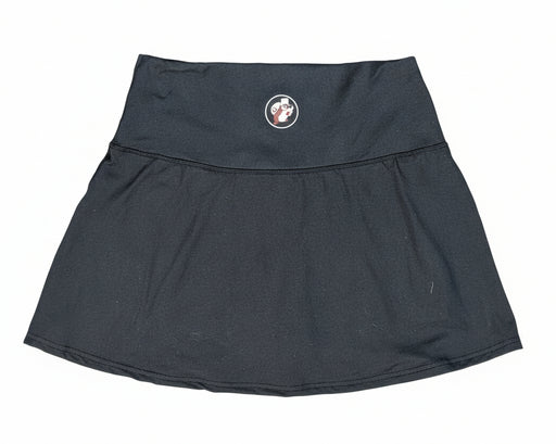 Black Buc-ee's cloud knit skort laid flat, back view with small Buc-ee logo on the waistband