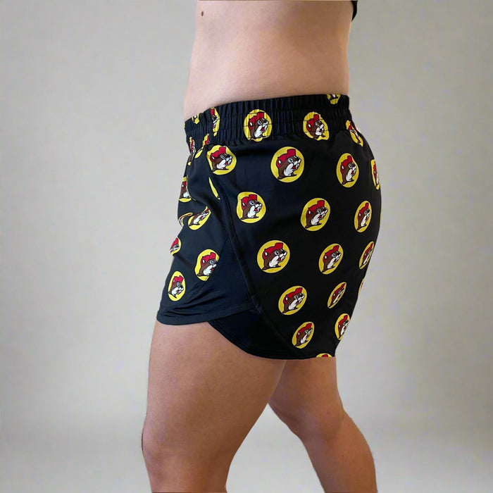 Black Logo Running Shorts. With Buc-ee's logo all over it.