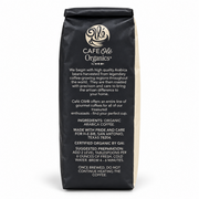 Back of the Cafe Olé Organic Breakfast Blend ground coffee bag