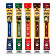 Buc-ee's Snack Stix Singles in all 5 flavors lined up side by side, on white