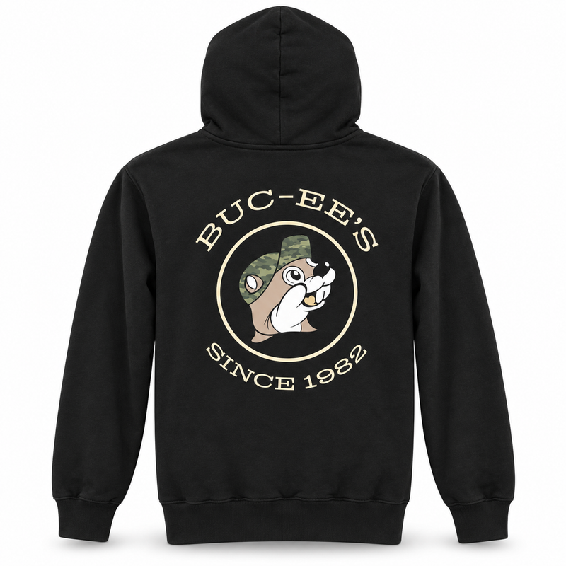 Buc-ee's Adult Camo Hat Black Hoodie