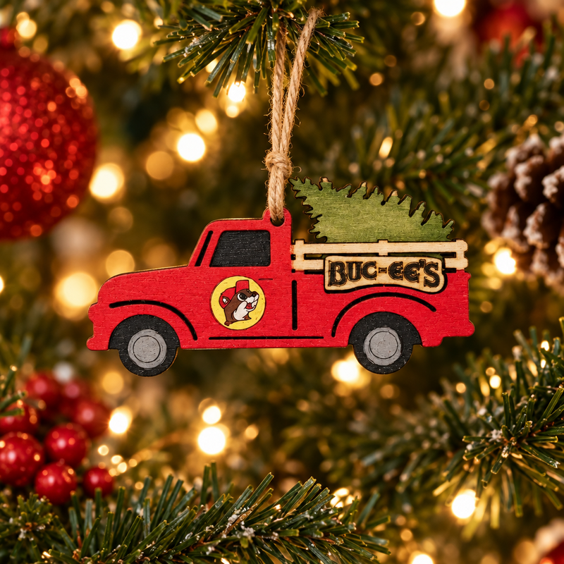 Buc-ee's Christmas Red Truck Wooden Ornament