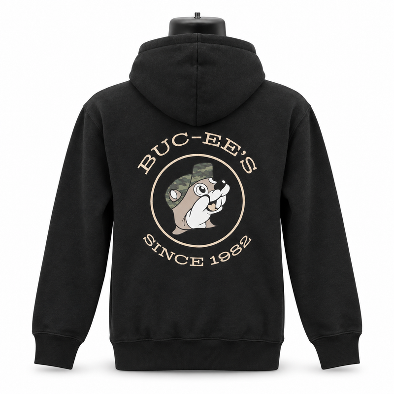 Buc-ee's Youth Camo Hat Black Hoodie