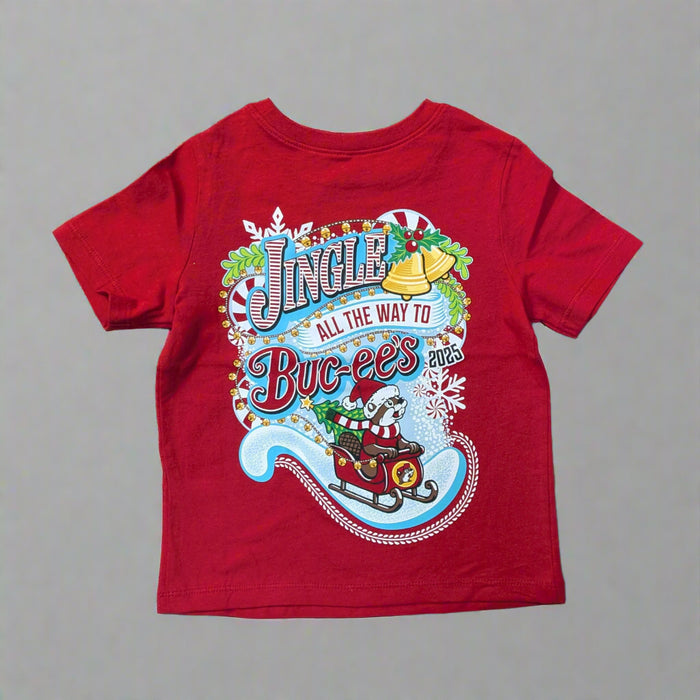 Buc-ee's 2025 Christmas Shirt with "Jingle all the way to Buc-ee's" on the back. 