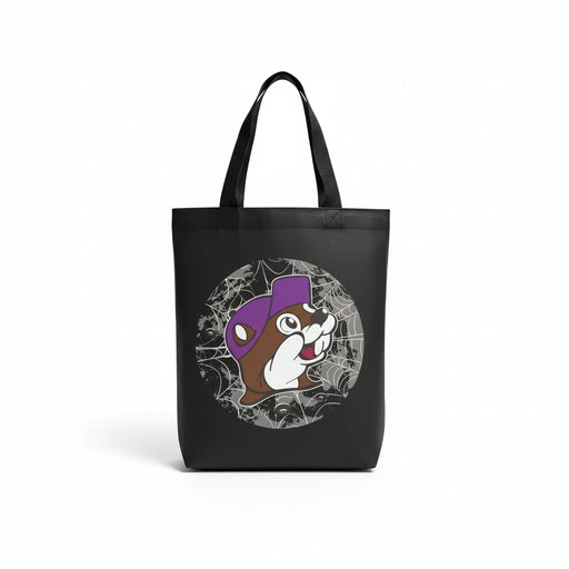 Buc-ee's 2025 Halloween Tote with the Spiderweb on the back with the logo. 