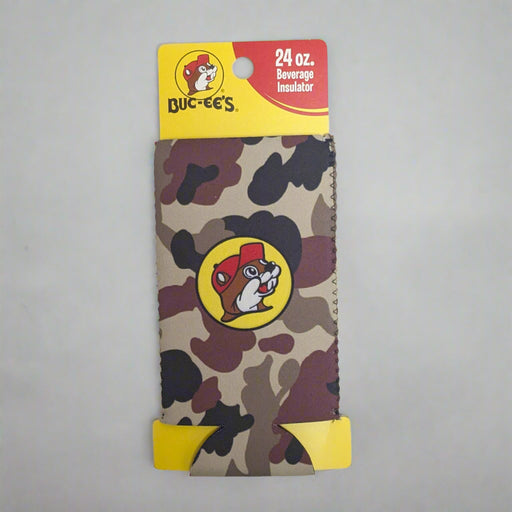 Buc-ee's 24oz. Camo Koozie with logo on the front.