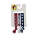 A set of three Buc-ee's branded elastic ribbon hair ties on a white cardboard display card. The first tie is red with a repeating pattern of Buc-ee the beaver wearing a patriotic Uncle Sam hat. The middle tie is white with the word "BUC-EE'S" in blue and two beaver logos. The third tie is navy blue with a repeating white star pattern. Each tie is knotted at the bottom.