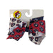 A patriotic Buc-ee's hair bow featuring a multi-tonal design with alternating sections of red, white, and navy blue grosgrain ribbon. The ribbon is decorated with a repeat print of the Buc-ee’s beaver mascot wearing an Uncle Sam-style American flag top hat. The bow is finished with a navy blue center knot and displayed on a white Buc-ee's retail card.