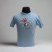 Buc-ee's 4th of July Shirt "Sweet Land of Liberty". Baby blue with logo on the front with the "Sweet land of Liberty" on the back with Buc-ee on a tube in the summer time.