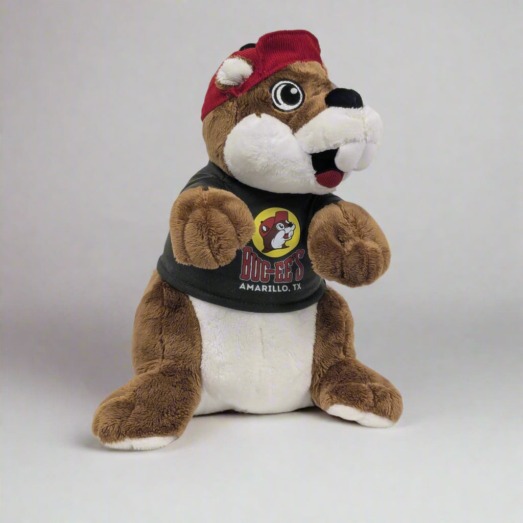 Buc-ee's plushie with an olive green Amarillo, TX shirt on.