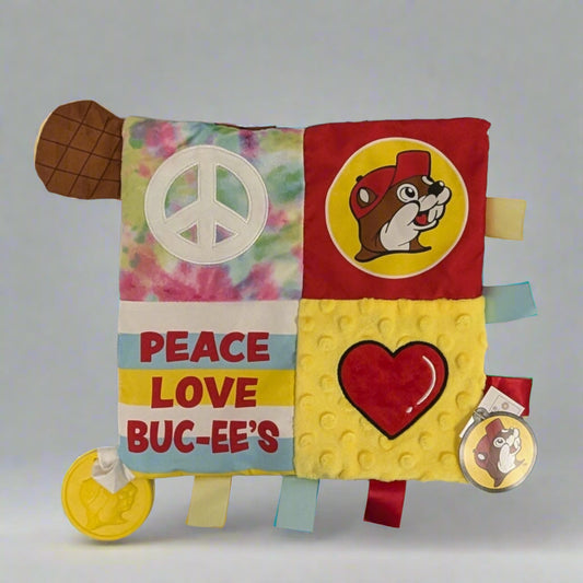 Buc-ee's Baby Activity Blanket toy. It's colorful, crinkles and it's perfect for babies. 