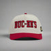 Buc-ee's Baseball Hat. Red brim with white top and the word "Buc-ee's" in red front on the front in bold lettering. 