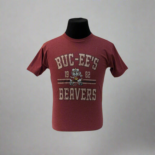 Buc-ee's Beaver Football T-shirt. Red with Buc-ee in the middle as a football player. The ear 1982 on the front also. 