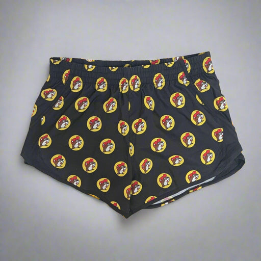 Buc-ee's Black Logo Track Shorts. With Buc-ee's logos all over it. 