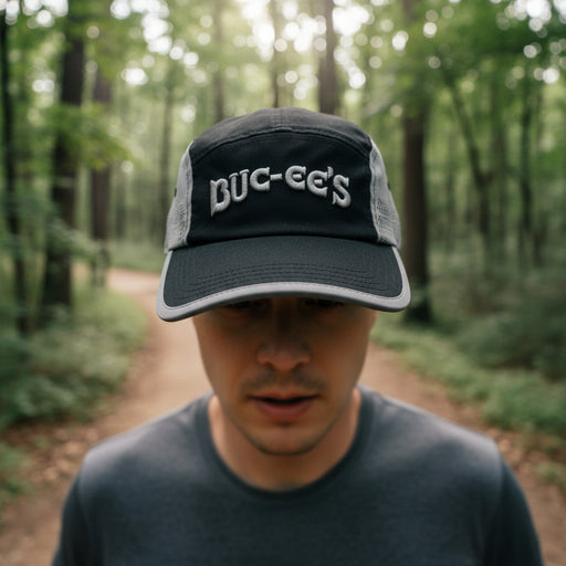 Built for movement, this lightweight cap features breathable gray mesh side panels and a sleek black front embroidered with the classic “Buc-ee’s” logo